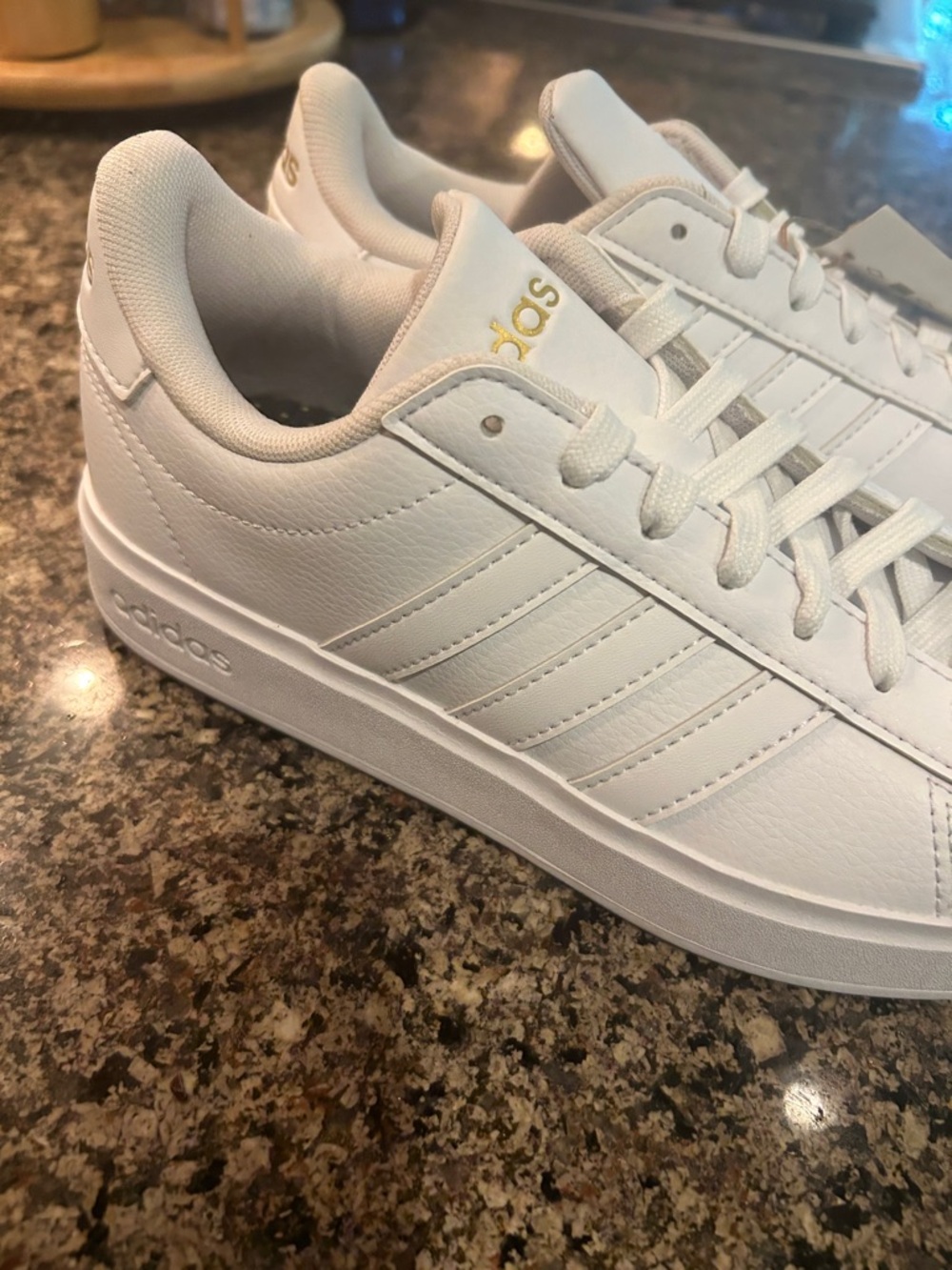 adidas Grand Court 2.0 White Low-Top Sneakers with Gold Logo Accents - Picture 4 of 5